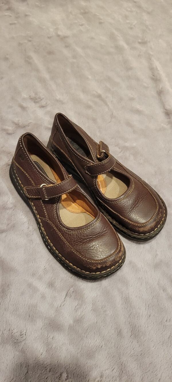 Born Girls Brown Leather Mary Jane Shoes Sz US 1 EU 32.5 Adjustable Comfort Y2K